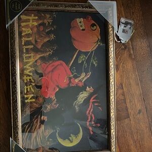 Vintage Halloween Witch and Pumpkin Framed Art